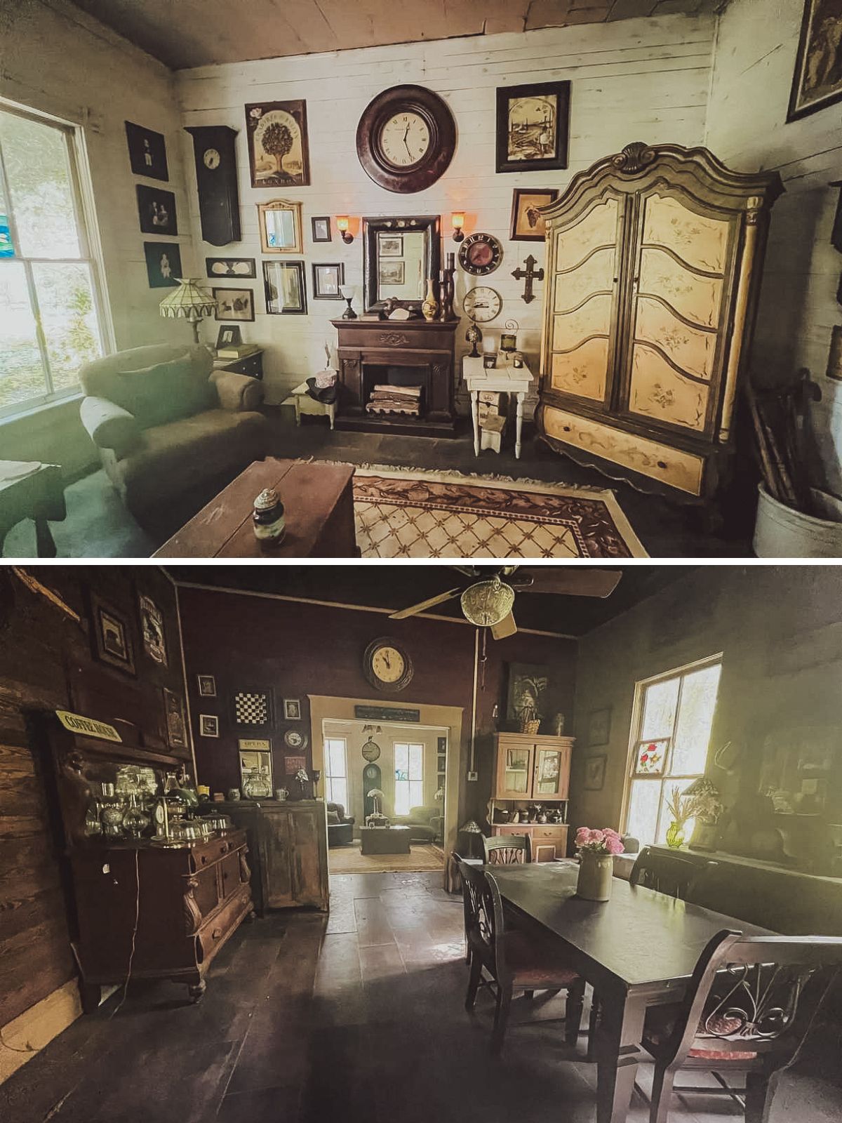 Old farmhouse photos, before renovation. The living and dining rooms