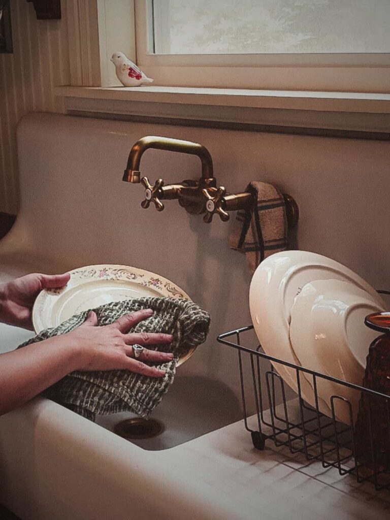 Old-fashioned living, hand washing dishes