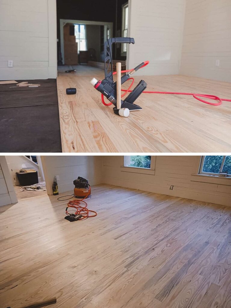 New pine floor installation in a 100 year old farmhouse.
