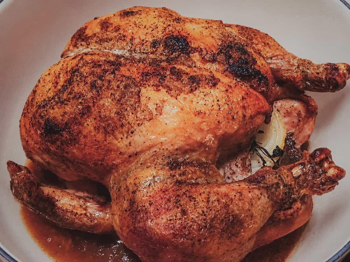 Simple summer recipe - salt-rubbed roast chicken.